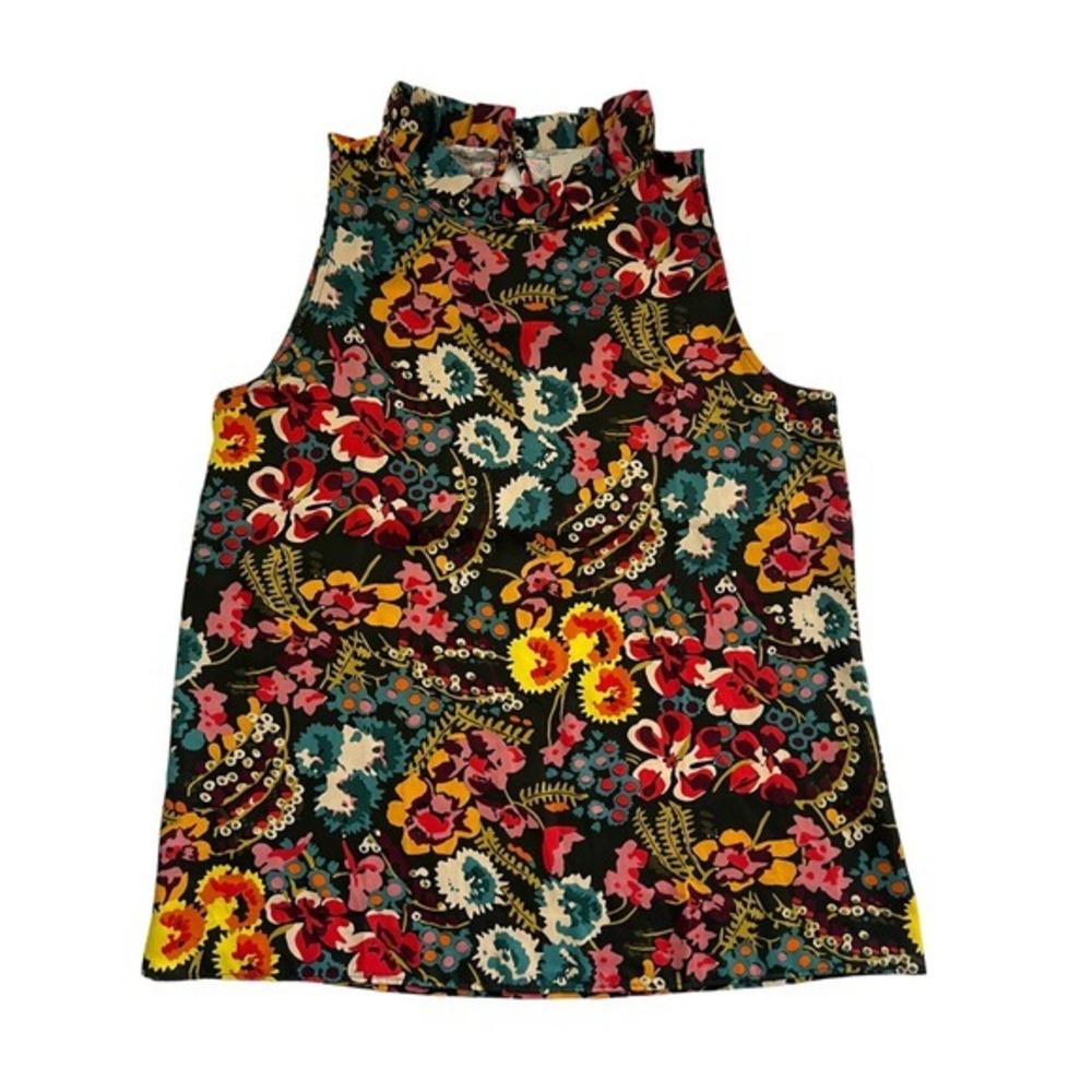LOFT High Neck Sleeveless Blouse Bright Floral Pattern Petite Size Small SP